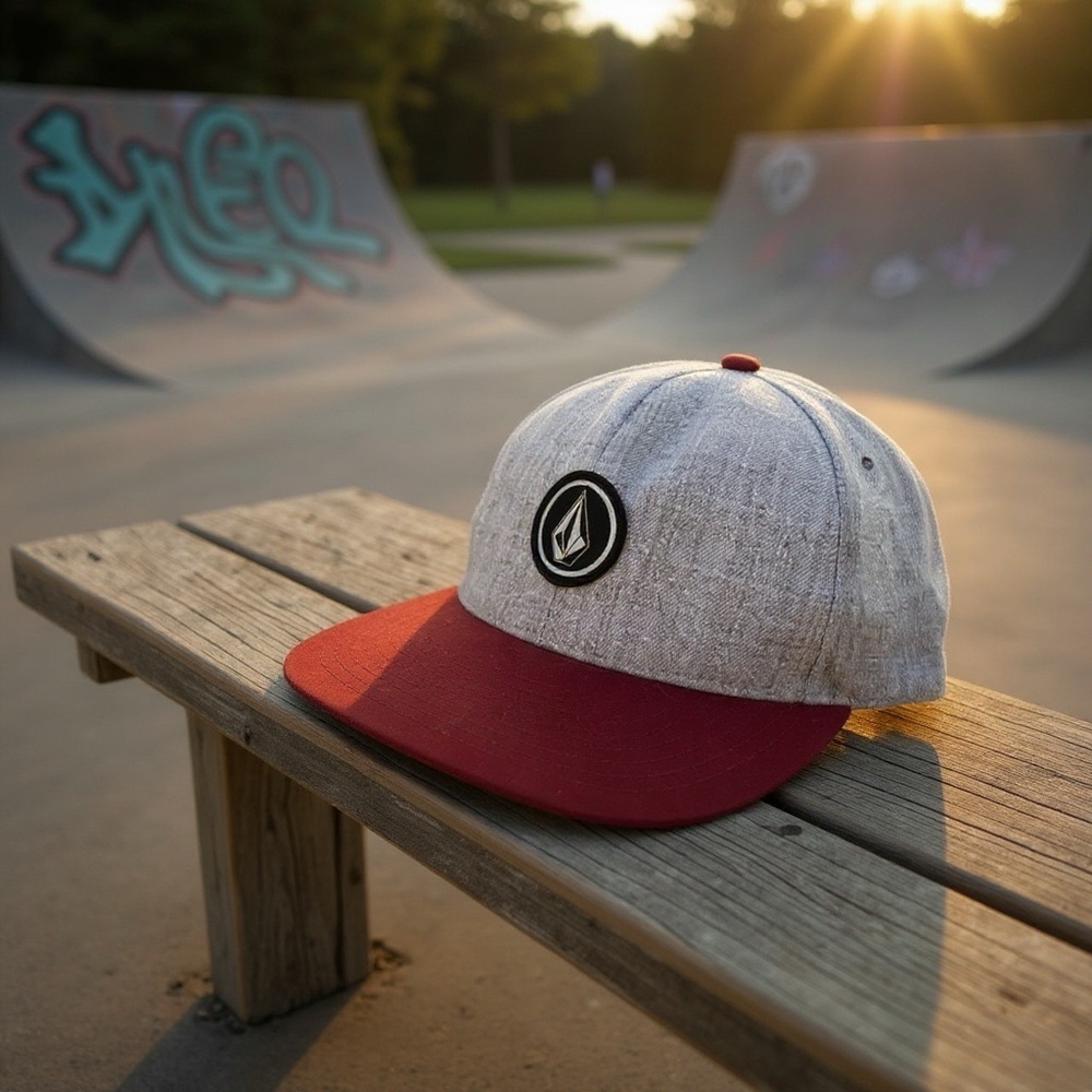 VOLCOM QUARTER TWILL SNAP BACK HAT Crimson visor like new